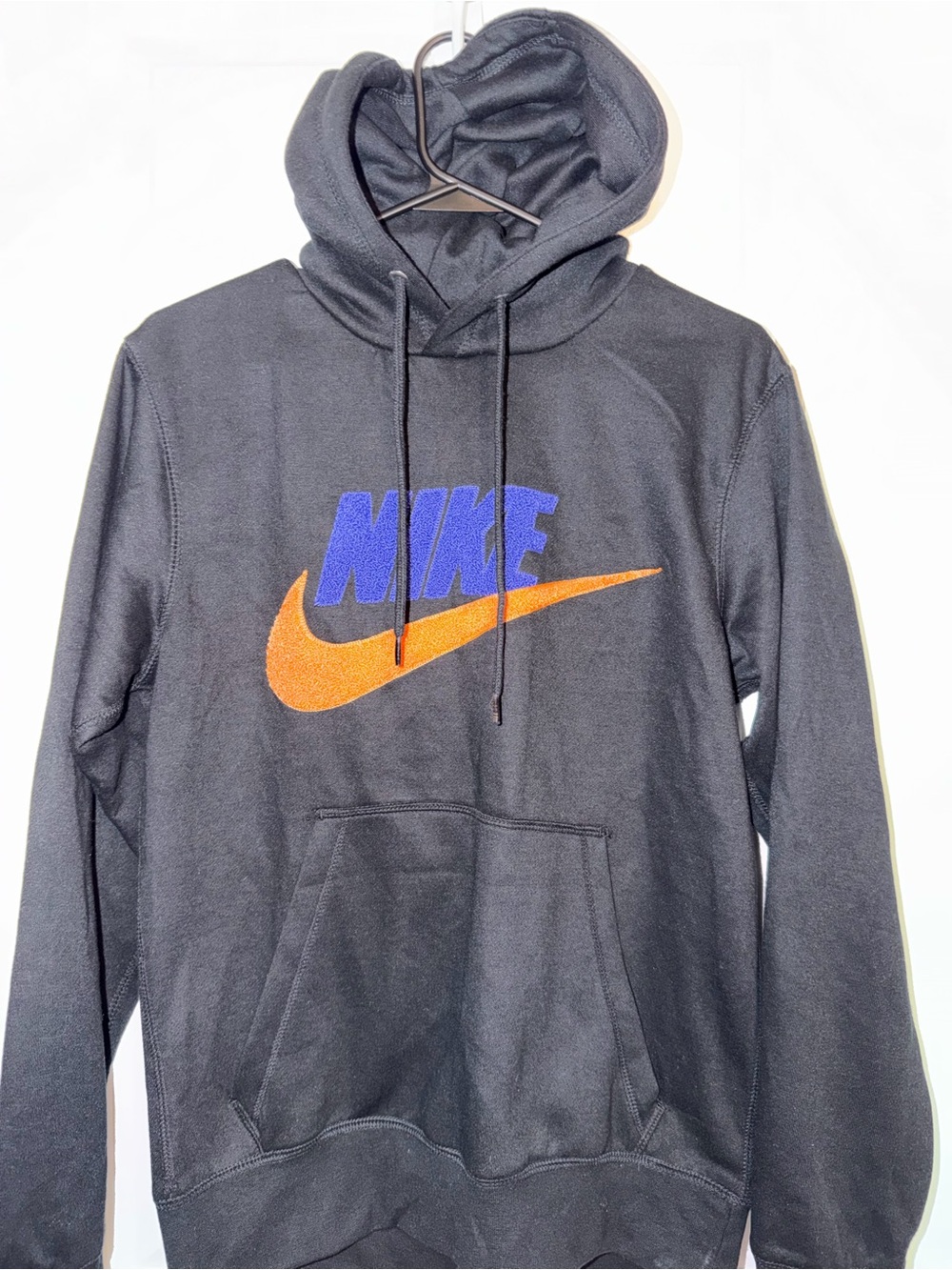 Nike Black Hoodie with Purple Logo and Orange Swoosh chenille patch